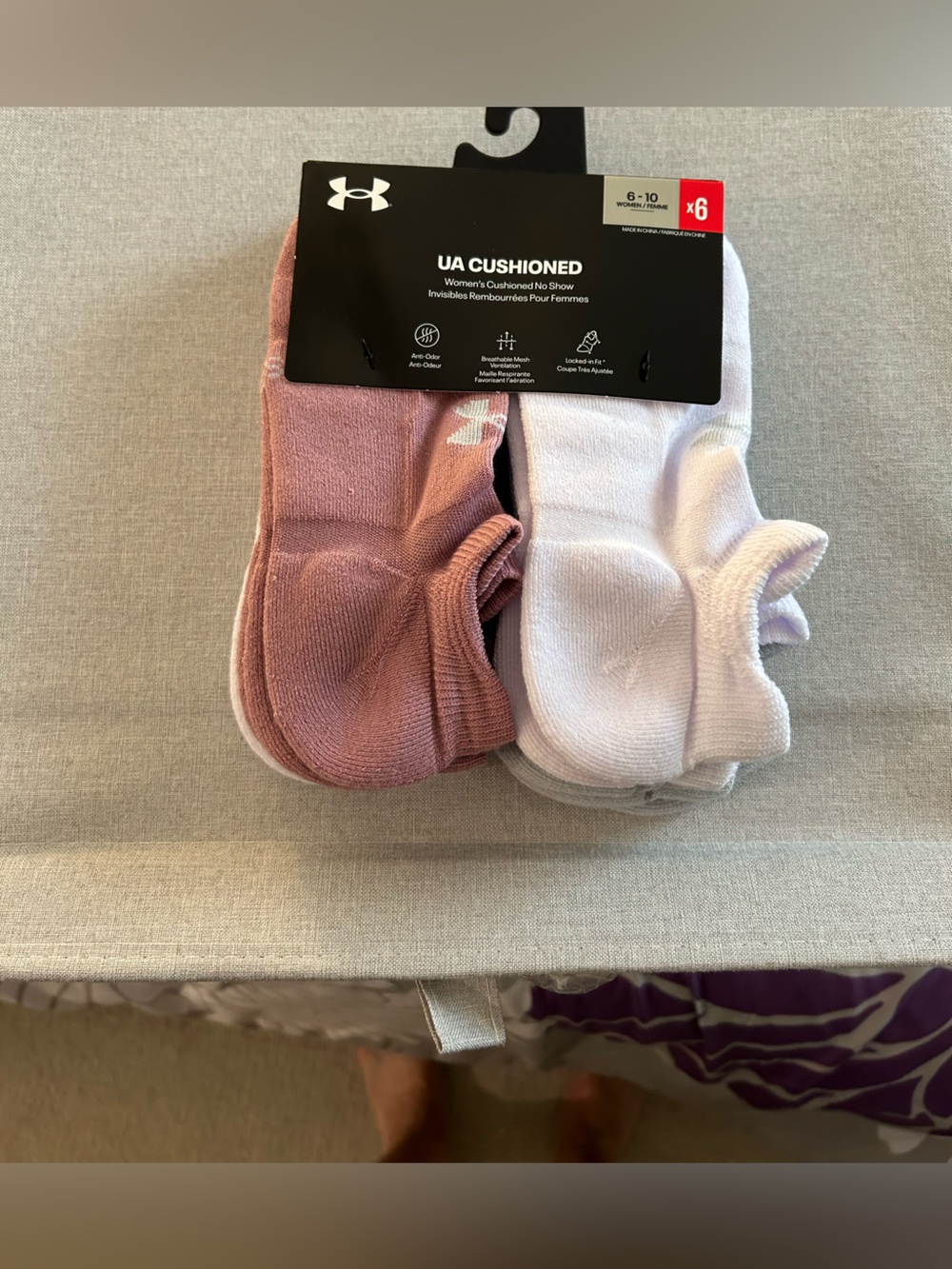 NWT Under Armour Low-Cut Cushioned Socks - White & Dusty Rose (6-Pack)